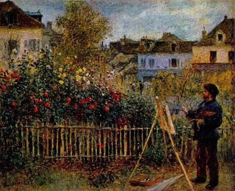 Renoir-Claude Monet maluje jeho zahradu v Argenteuil